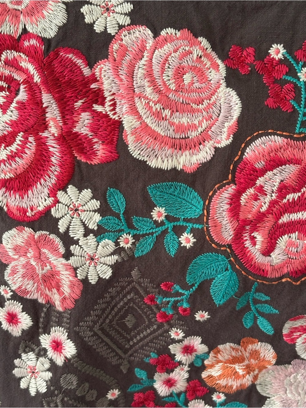 Savanna Jane Embroidered Floral Scoop Neck Top - Charcoal with Pink Roses - Picture 4 of 4